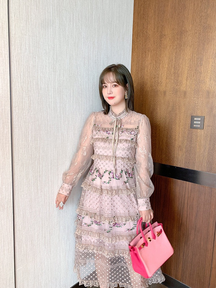 sixsr Spring Outfits Designer Runway Party Evening Midi Long Dresses For Women Ruffles Embroidery Floral Elegant Traf Chic Ladies Vestidos Femme Robe