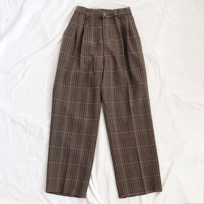 sixsr Fashion Trends Spring Women Pants Plaid High Waist Dropping Feeling High Waist Wide Leg Long Suit Pants