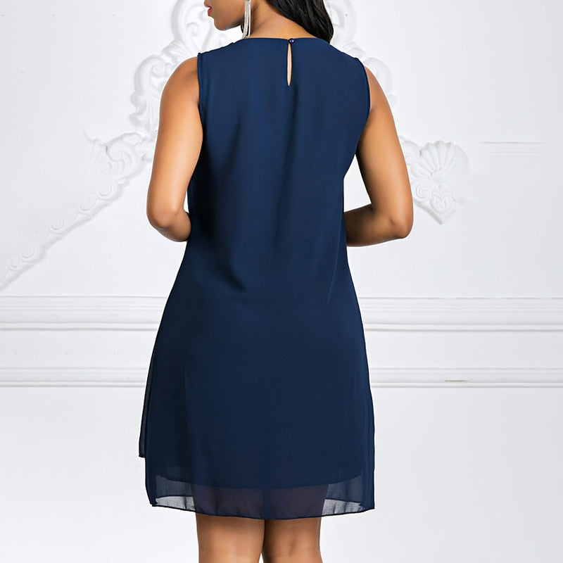 Sixsr Women's Shift Dress Knee Length Dress Sleeveless Solid Color Layered Spring & Summer Plus Size Hot Black Purple Navy Blue