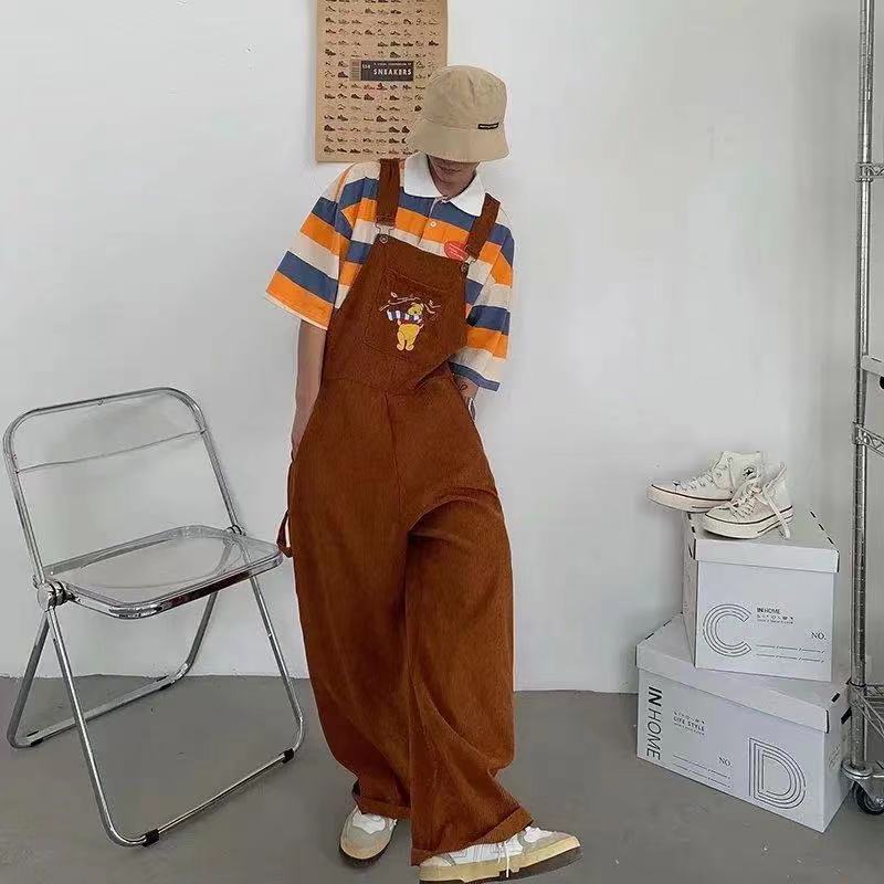 Sixsr 2024 Men's Retro Casual Pants Corduroy College Style Overalls Loose Brown/navy Color Work Trousers Salopettes Romper Jumpsuit