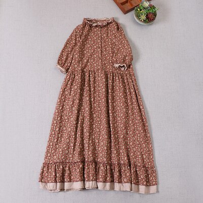 Japanese Mori girl art print dress autumn new floral dress loose long-sleeved dress
