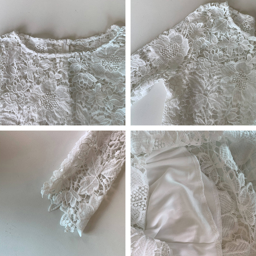 Sixsr Evening Party Date Women White See Through Hollow Out Floral Lace Bodycon Dress Office Lady Spring Summer Work Basic Dresses