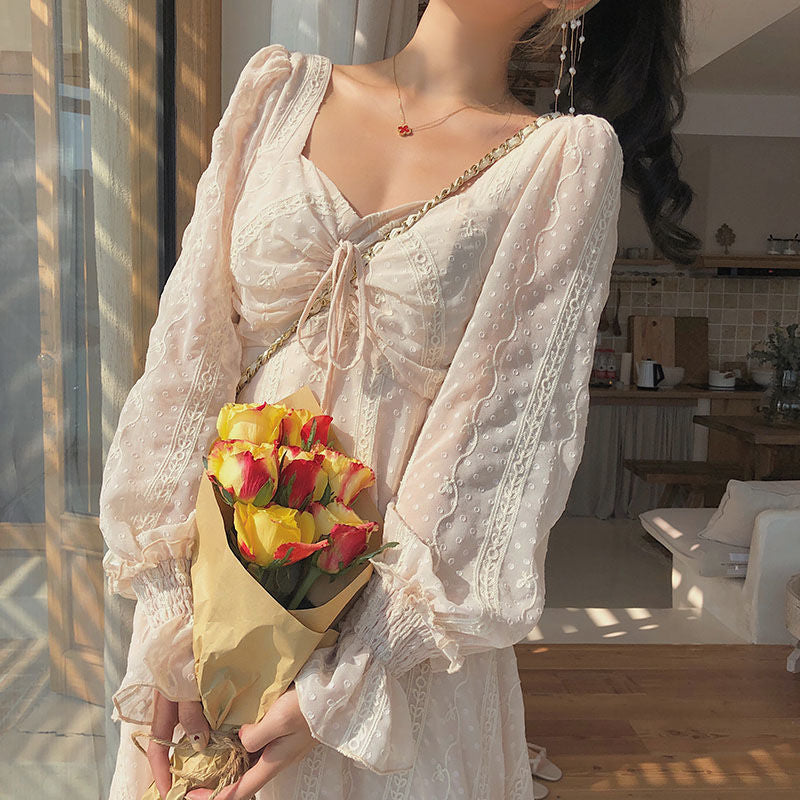 Sixsr Vintage Fairy Dress Women Elegant Designer Chiffon Dress Long Sleeve French Party Midi Dress Casual Women's Clothing Autumn