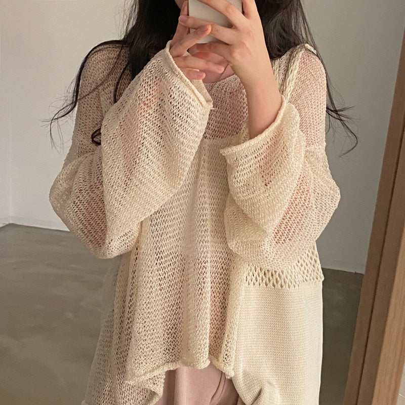 Sixsr Lazy Style Full Sleeves Jumpers Tops Hollow Out Sexy Women Fashion Casual Streetwear Chic Femme Sweaters Pullovers