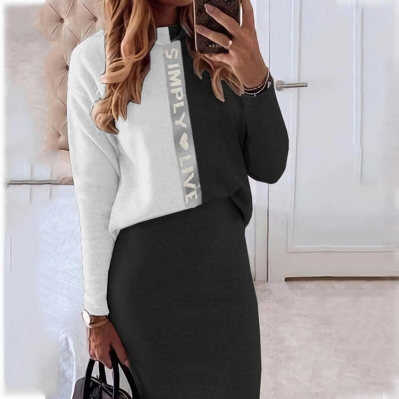 Sixsr Casual Women 2-piece Suit Autumn Winter Half High Neck Fashion Top+ Pencil Skirt Outfit Elegant Office Ladies Set Clothes