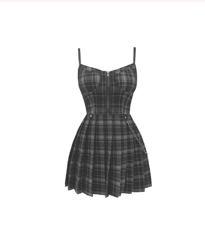 Sixsr Ruibbit Spring Autumn Preppy style Gothic Girls Sexy Sling Dress Red Balck Pleated Plaid Women Sleeveless Mini Short Dresses