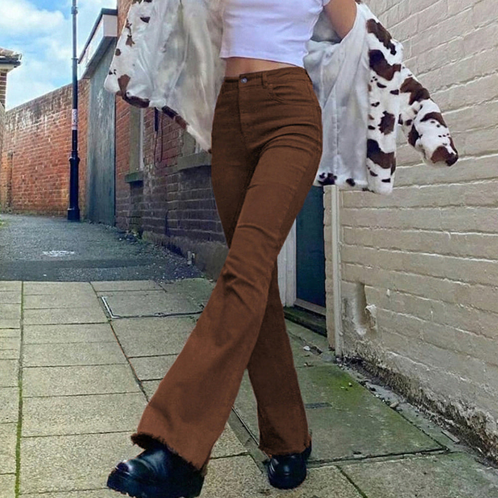Sixsr Women's jeans woman high waist Flared Jeans Khaki Black Brown Pants Women's pants for women clothing trouser Jean women trousers