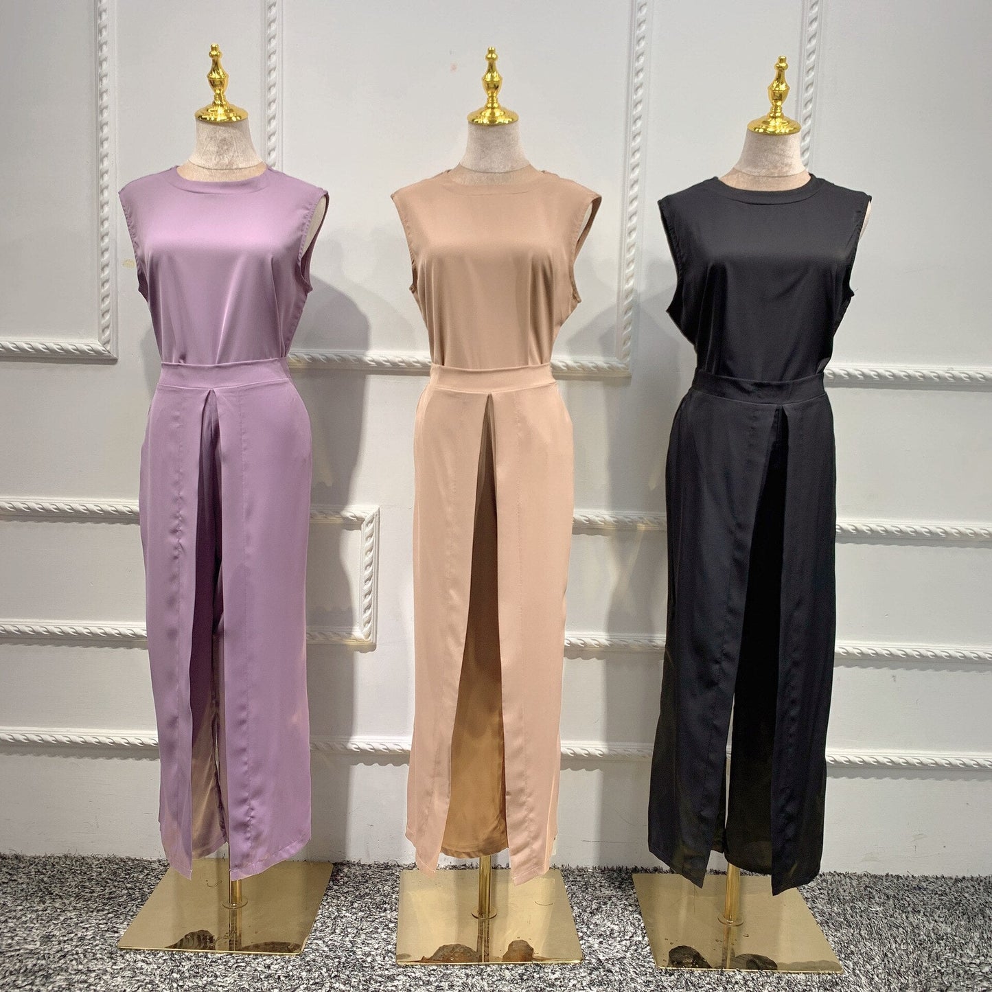 Sixsr Spring Outfits  Trends Women Solid Color Vest Wide Leg Pants Cardigan Coats 3-Piece Sets Fashion Design Arab Islamic Dubai Female Elegant Suit
