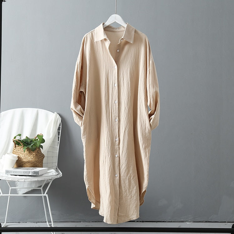 Woman Long Shirt Dress Cotton Korean Clothing White Boho Beach Big Maxi Blue Dresses Spring Summer Oversized Robe