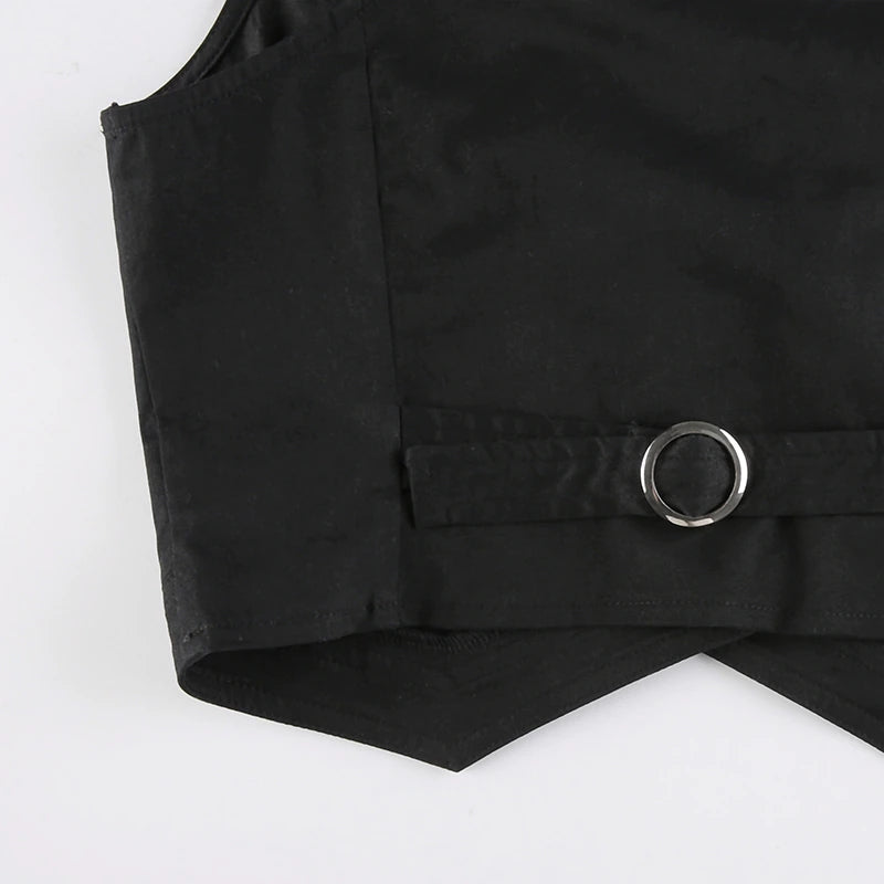 Sixsr y2k Button Corset Top Black Sleeveless Tank Tops Skinny V Neck Aesthetic Punk Crop Top Grunge Fairycore Women Vests
