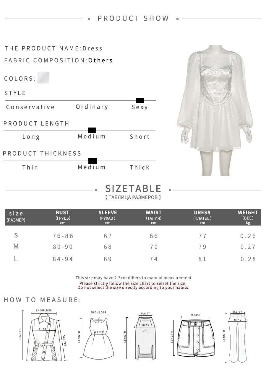 Sixsr Women Fashion Elegant High Waist Slim Solid White Office Lady A-Line Mini Dress  Spring Autumn New Women Party Dress