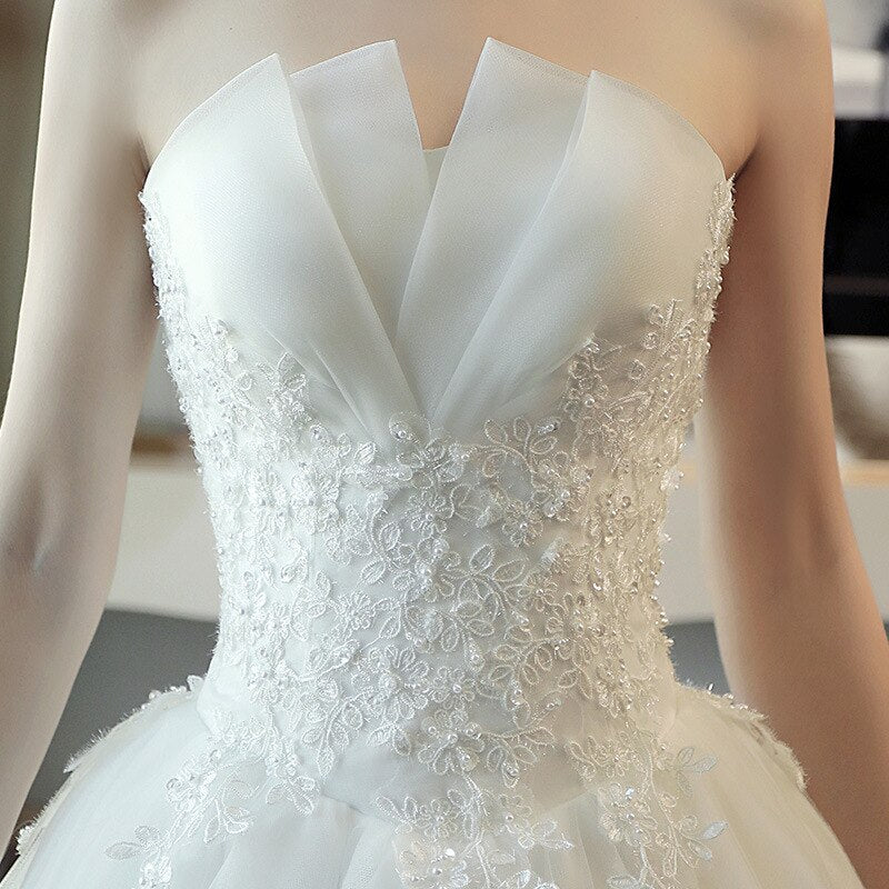sixsr Real Photo Wedding Dress Luxury Lace Strapless Wedding Gown Elegant Long Train Princess Vestido De Noiva Custom Size