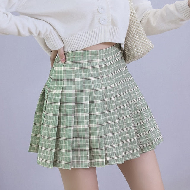 sixsr Y2k Summer Korean Fashion Short Women Skirt Casual Slim Elastic High-Waisted Striped Harajuku Pleated Plaid A-Line Mini Skirts