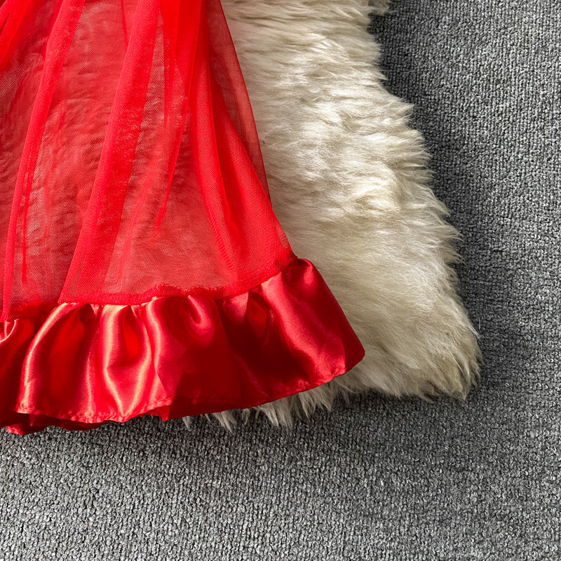 Sixsr Trends  high quality Women Spaghetti Strap Sexy Dress Strapless Bodycon Slim Red Dinner Party Dresses Mesh Patchwork Female Summer Long Dress