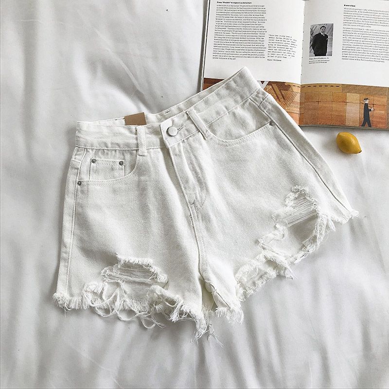 Casual High Waist Denim Shorts Women Summer Pocket Tassel Hole Ripped jeans Short Female Femme Short Pants Women