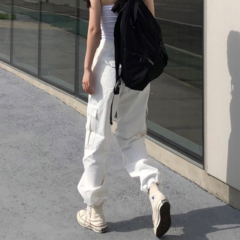 Sixsr Button Pockets Patchwork Cargo Pants Women Streetwear High Waist Trousers Women Fashion Pencil Pants Joggers Women