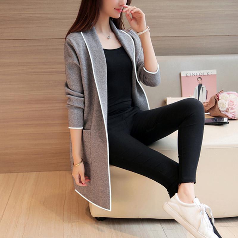 Sixsr Womens Fashion Autumn Winter Long Cardigan Female Casual Women Pocket Cardigan Sweater Knitted Cardigans All-match For Women Jacket Tops