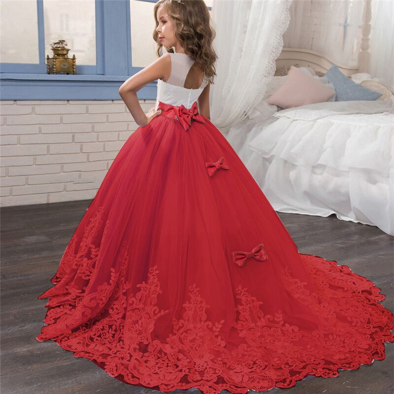 sixsr Red Girl Lace Embroidery Christmas Birthday Party Dress Flower Wedding Gown Formal Kids Dresses For Girls Teen Clothes 6 14 Yrs
