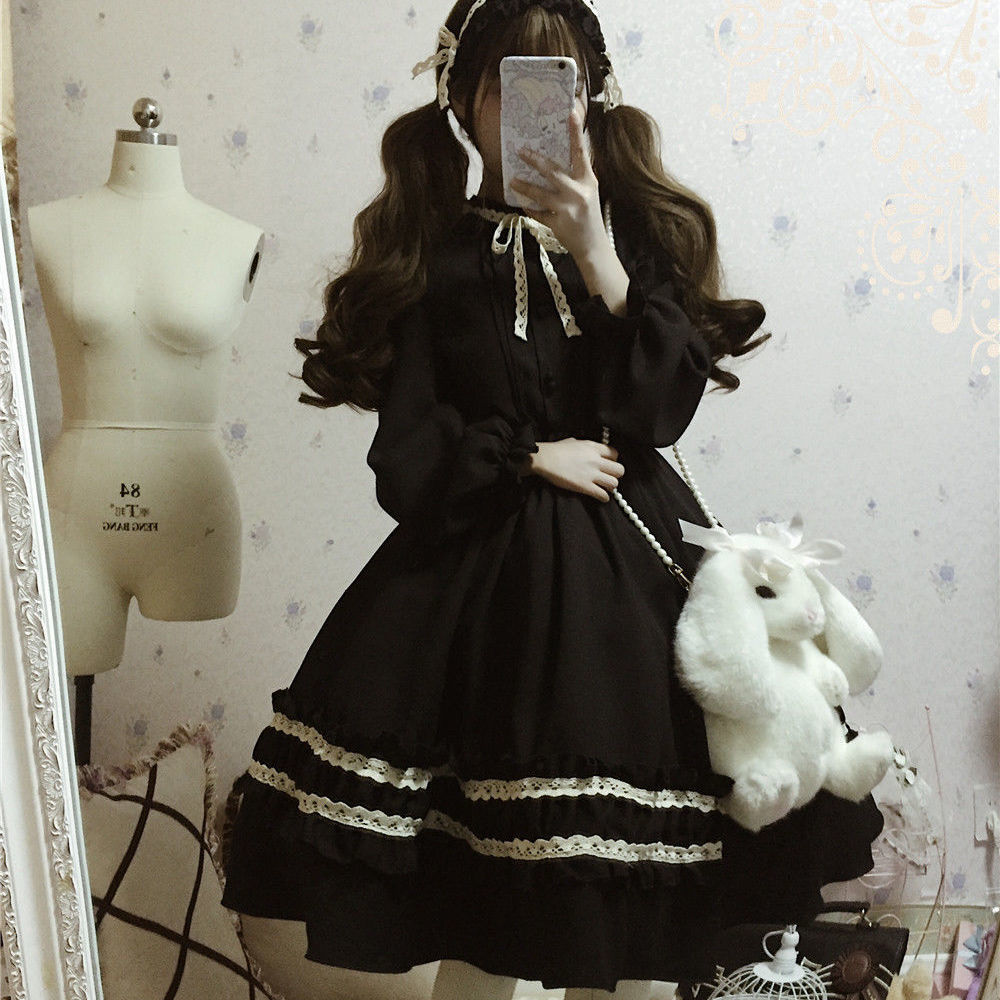 Sixsr Quality Kawaii Lolita Style Dress Women Lace Maid Costume Dress Costume Sweet Gothic Party Robe Renaissance sSpring