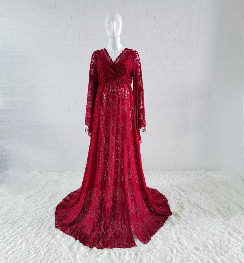 sixsr Boho Style Lace Maternity Dress For Photography Maternity Photography Outfit Maxi Gown Pregnancy Women Lace Long Dress