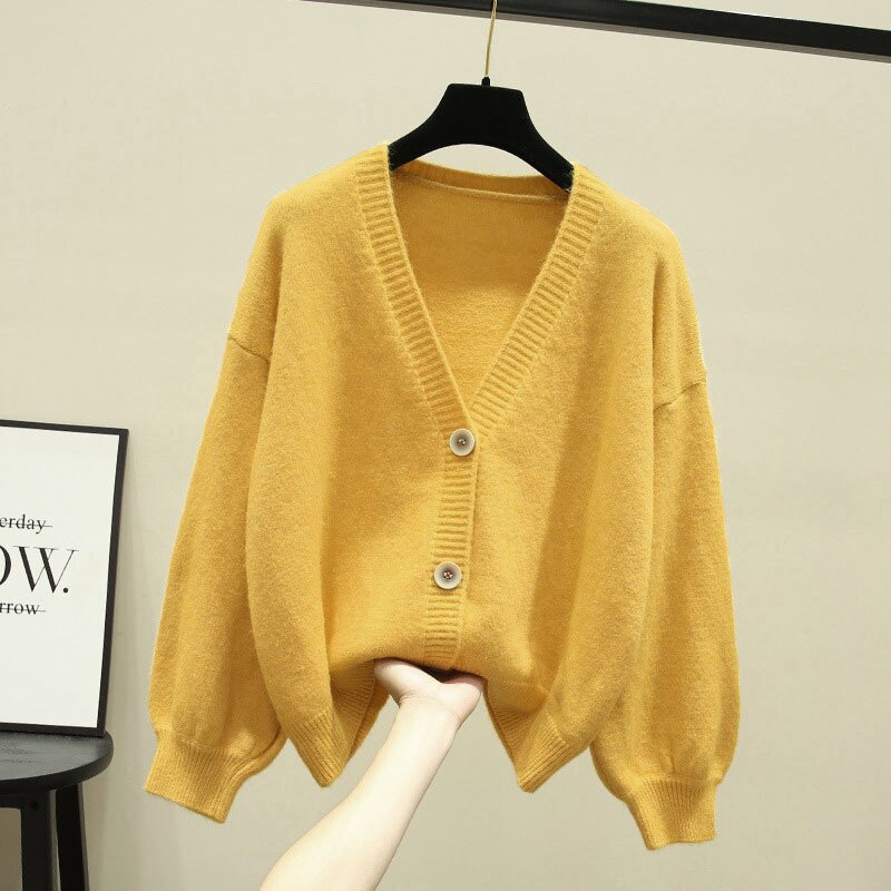 Sixsr Oversized Cardigan Women Spring Casual Solid V Neck Long Sleeve Cardigan Sweater Female Knit Jacket Coat Green Pink