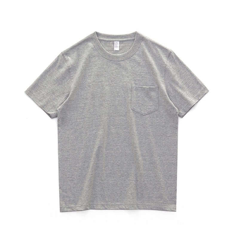 Sixsr 260g Heavy Weight Men's T-Shirt Summer Retro Simple Handsome Chic Casual Soft Solid Color Cotton Pocket Short Sleeve O-Neck Tees