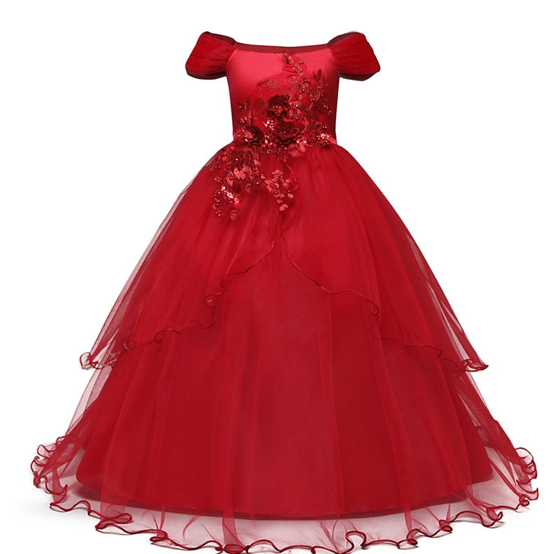 sixsr Red Girl Lace Embroidery Christmas Birthday Party Dress Flower Wedding Gown Formal Kids Dresses For Girls Teen Clothes 6 14 Yrs