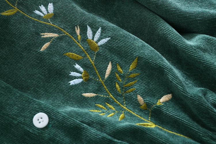 Sixsr Mori Girl Vintage Corduroy Women Shirt Dress Floral Embroidery Elegant Autumn Winter Dresses Midi Dresses For New Year