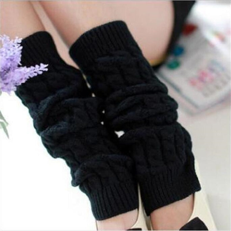 Lolita Leg Warmers Women Warm Winter Knit Foot Cover Crochet Knee Socks Warm Boot Cuffs Beenwarmers Japanese Long Socks