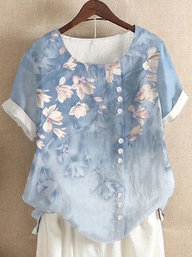 Summer Retro Fashion Printed Loose Casual Shirt Short-sleeved Blouses