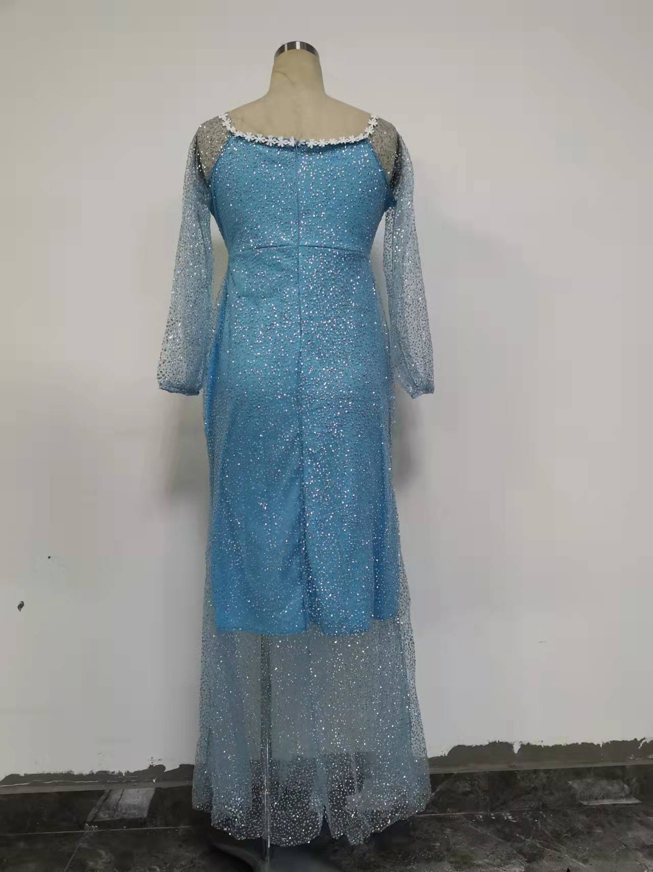 sixsr Women Long Dresses Summer Luxury Sexy Bodycon Party Classy Elegant Chic Wedding Elegant Dinner Club Night Blue Sequins Lace