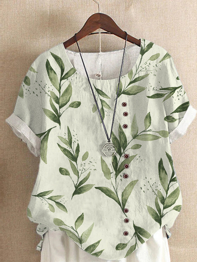 Summer Retro Fashion Printed Loose Casual Shirt Short-sleeved Blouses