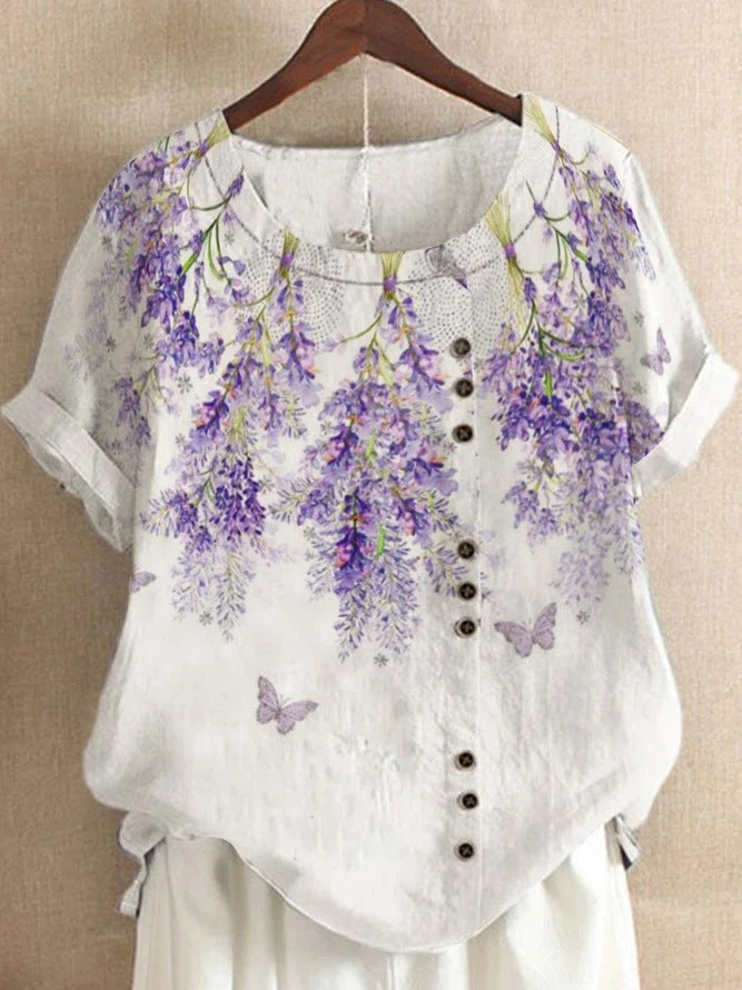 Summer Retro Fashion Printed Loose Casual Shirt Short-sleeved Blouses