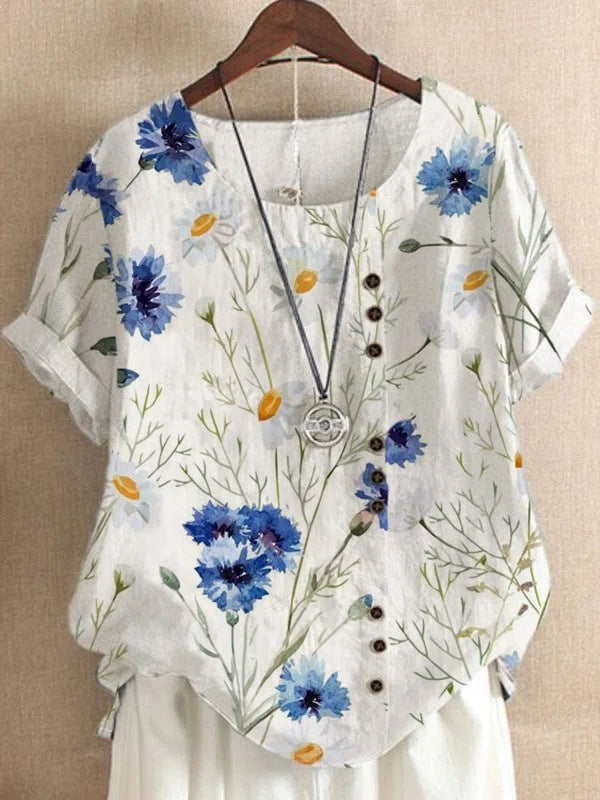 Summer Retro Fashion Printed Loose Casual Shirt Short-sleeved Blouses