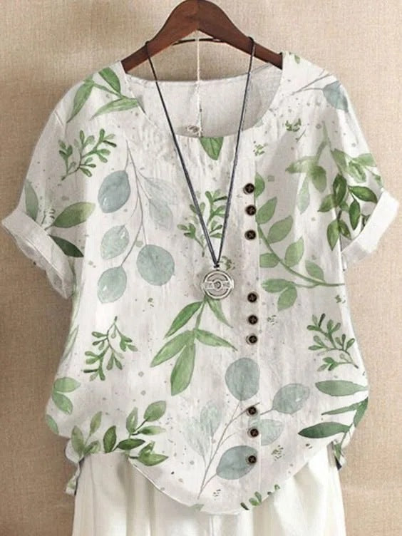 Summer Retro Fashion Printed Loose Casual Shirt Short-sleeved Blouses