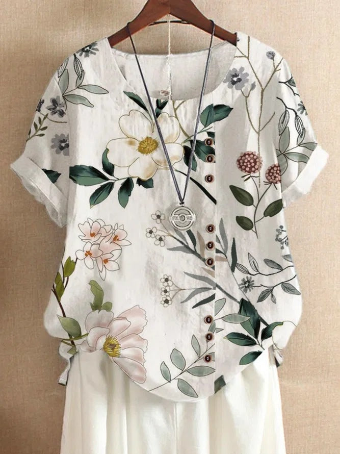 Summer Retro Fashion Printed Loose Casual Shirt Short-sleeved Blouses