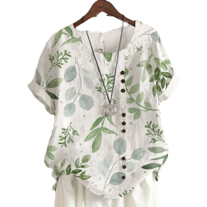 Summer Retro Fashion Printed Loose Casual Shirt Short-sleeved Blouses