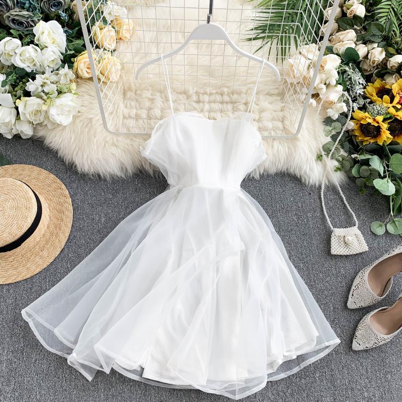 Sixsr Spring Outfits Summer Spaghetti Strap High Waist Sleeveless Mini Chiffon Elegant Women Lady Female Dress
