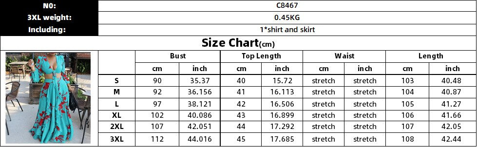 sixsr Summer Fashion African Women Long Sleeve V-neck Polyester Printing Yellow Orange Green Two Pieces Sets Top and Long Skirts