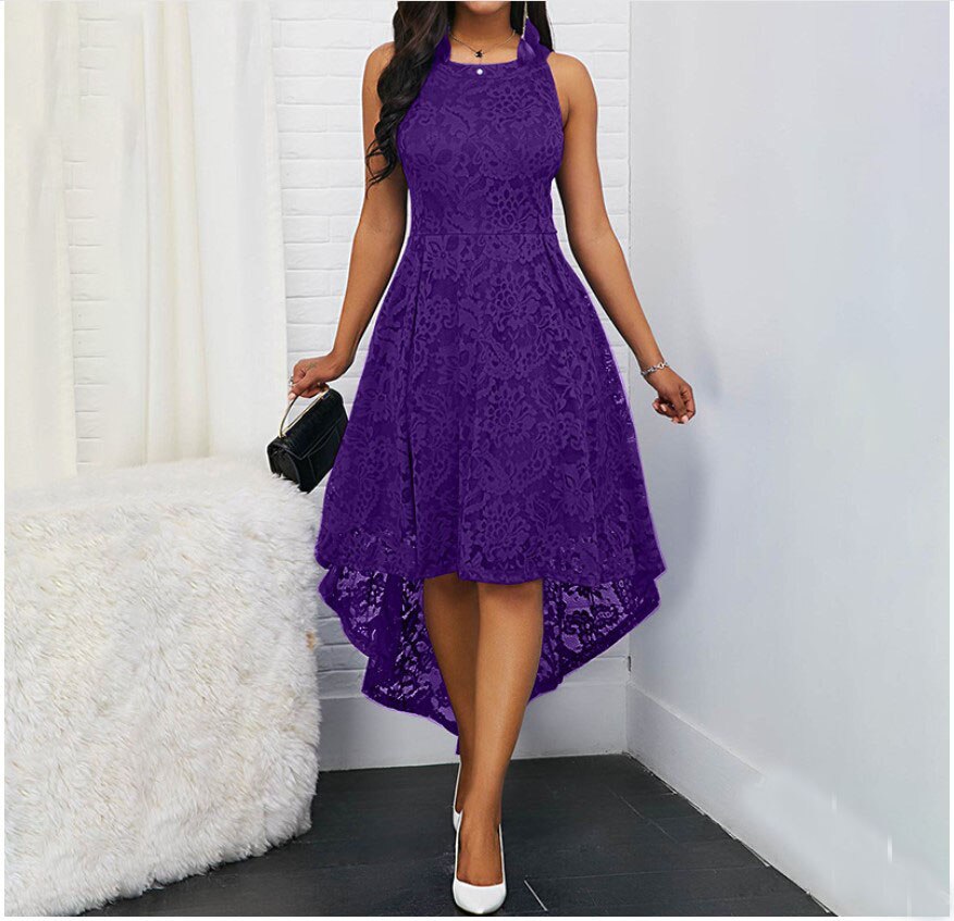 sixsr Women Sexy Lace Sleeveless Elegant Summer Irregular Swing Long Dresses
