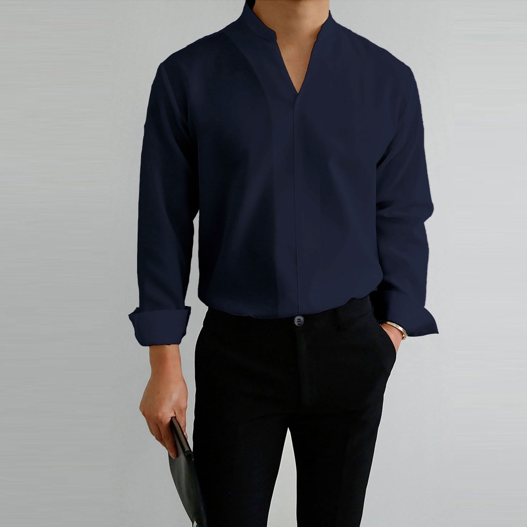 Sixsr New Fashion V-Neck Solid Shirts Men Shirt Smart Casual Clothes Spring Summer Long Sleeve Tees Tops Men Loose Pullover Streetwear