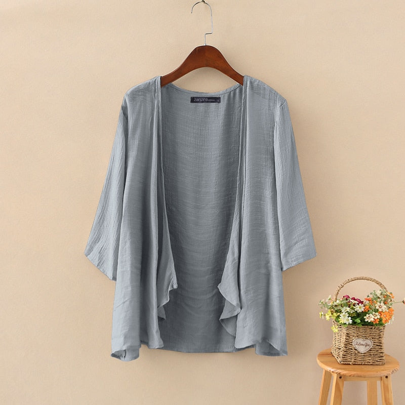 Sixsr Fashion Solid Cardigans Womens Summer Blouse Casual Long Sleeve Blusas Female Thin Tunic Tops Kimono Cape Plus Size