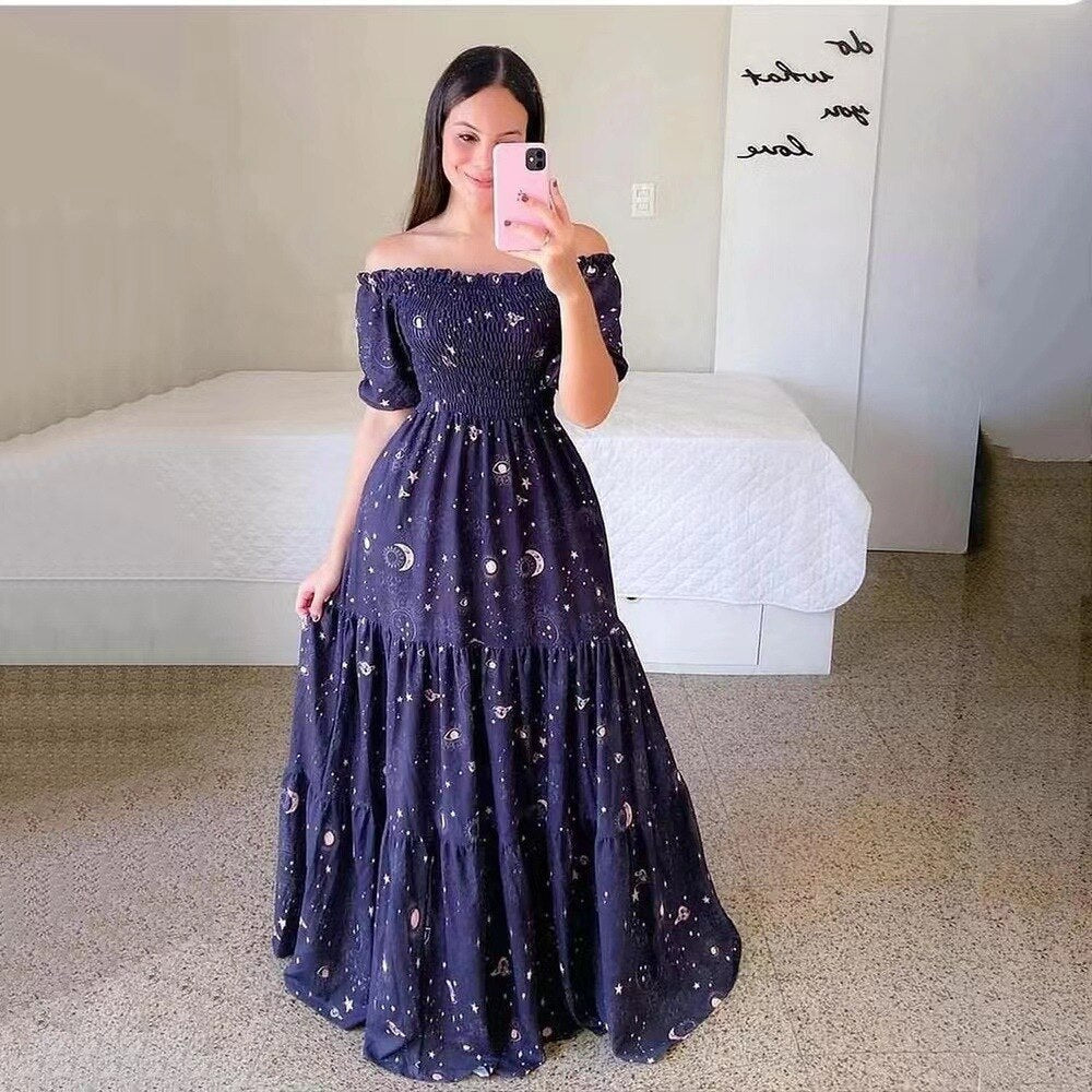 Women's Butterfly Summer Dress Tube Top Short Sleeve Ruffle Hem A Line Date Night Robes Vacation Bohemian Maxi Dresses XXXL