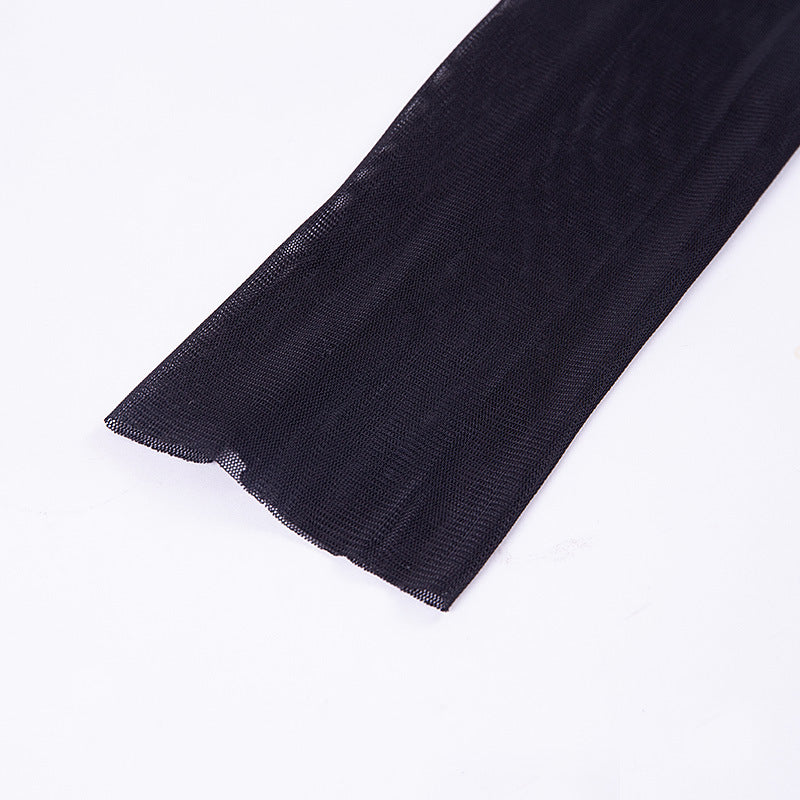 sixsr Summer Outfits Fashion Trends Sexy Women Dress Mesh See-through Long Sleeves Dress Slim Tight Backless Dress Party Clubwear Female Mini Dresses Black