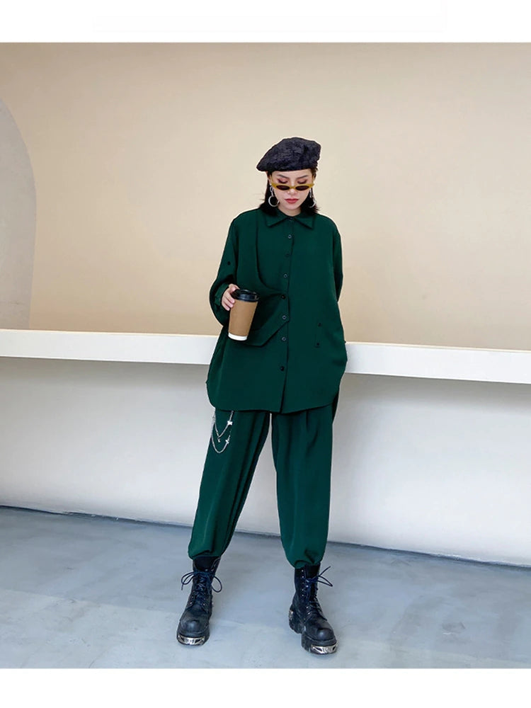 sixsr Wide Leg Pants Irregular Big Size Two Piece Suit New Lapel Long Sleeve Loose Fit Women Fashion Spring Autumn