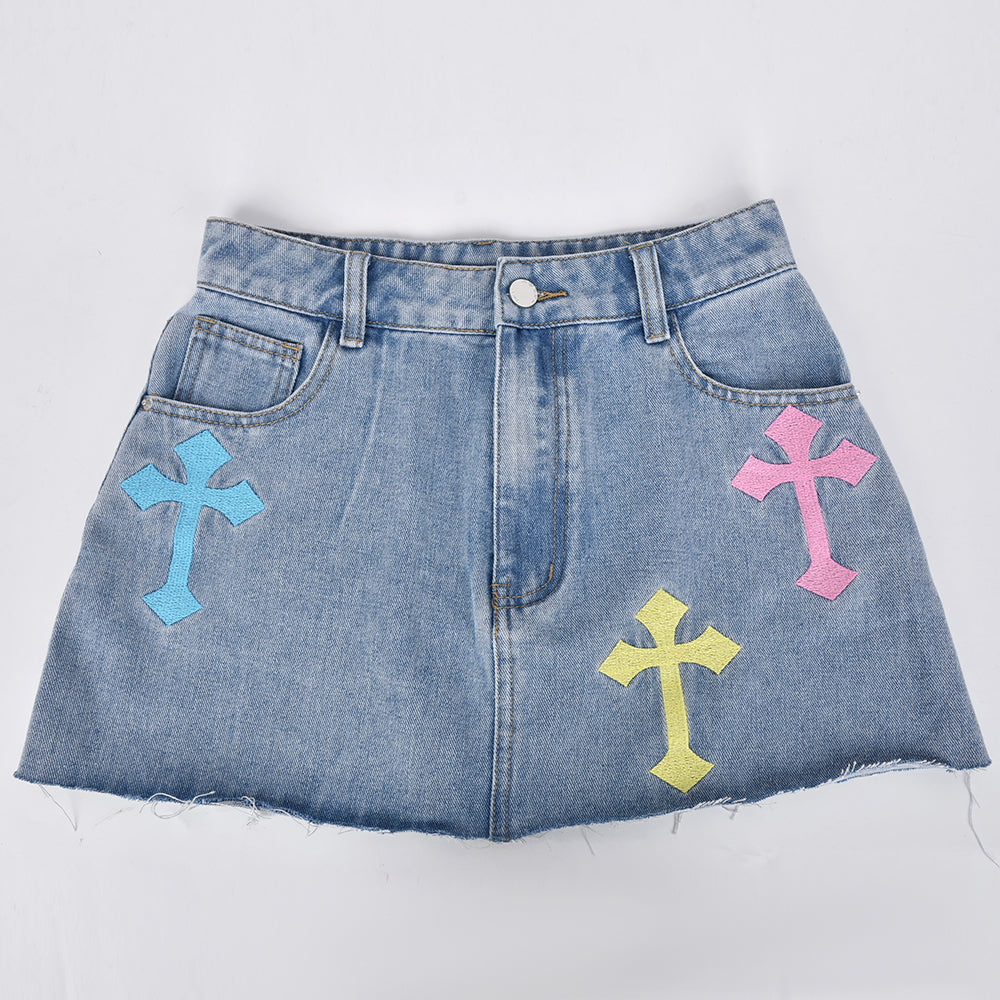 sixsr  Womens Fashion Denim Skirt Pattern Emboridery Tassel Pocket Zipper Straight Hot Women Bottoms Holiday Vocation Casual Wear Y2k Clothes