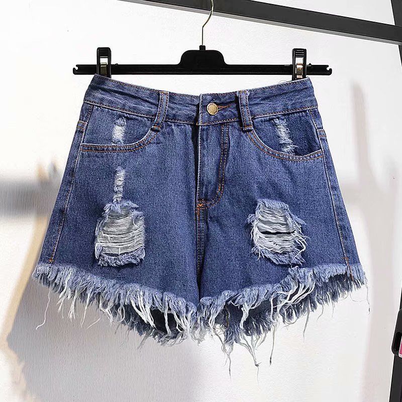 Casual High Waist Denim Shorts Women Summer Pocket Tassel Hole Ripped jeans Short Female Femme Short Pants Women