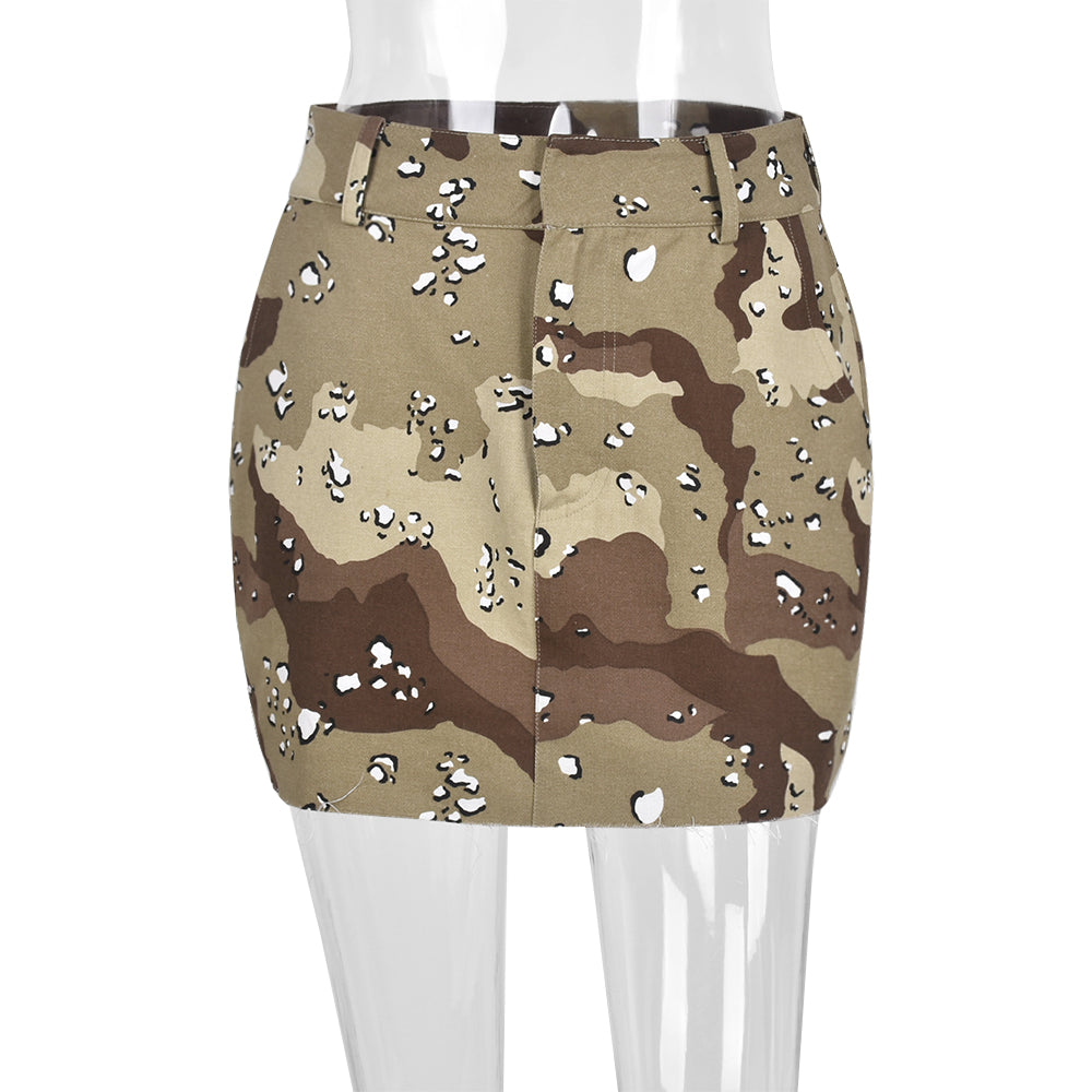 sixsr Womens Fashion Trendy Camouflage Mini Skirts for Women Korean Fashion Pockets Zipper Bottoms Harajuku Streetwear Y2k Vintage Clothes