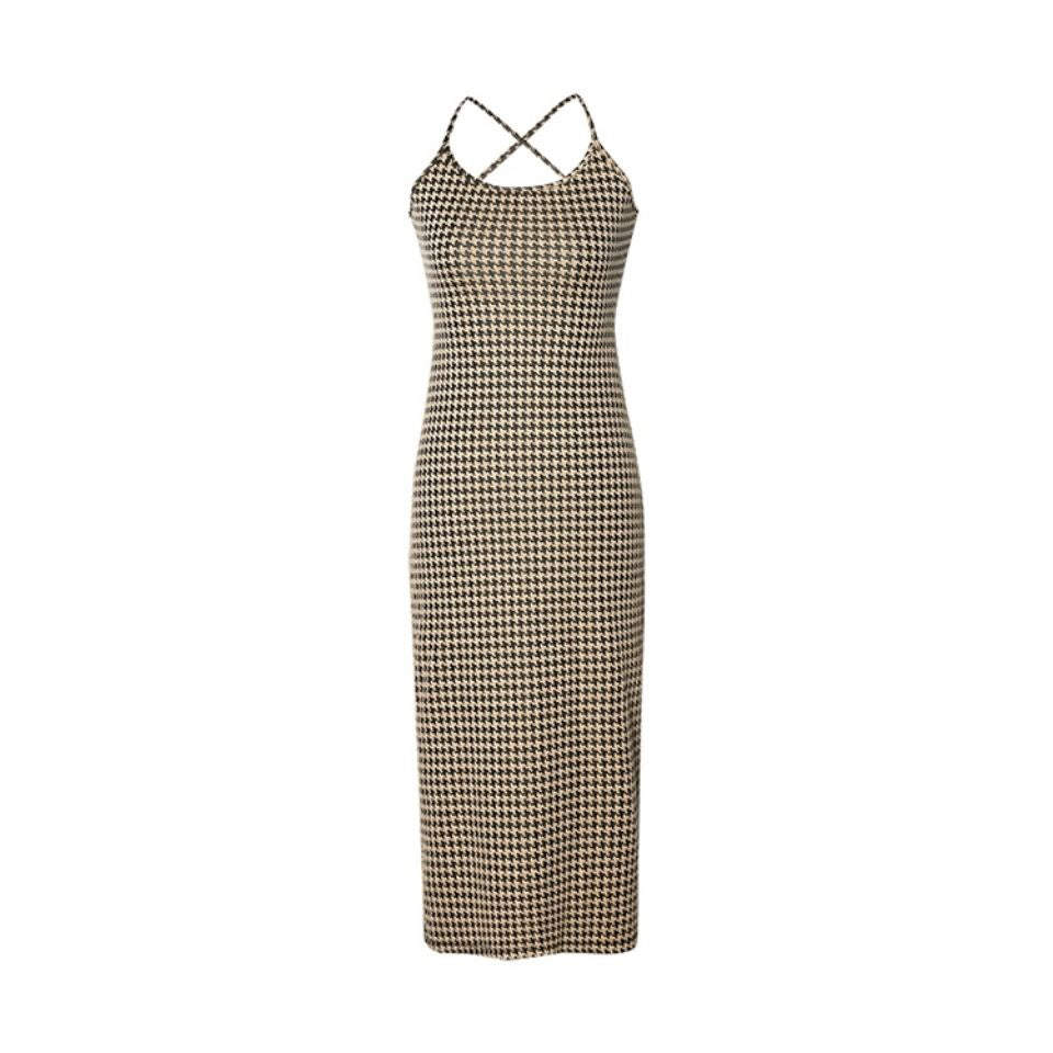 sixsr Women's Dresses Party Sexy Dresses Elegant Summer Women's Houndstooth Print Tight Bandage Dresses Club Gala Party Long Dres
