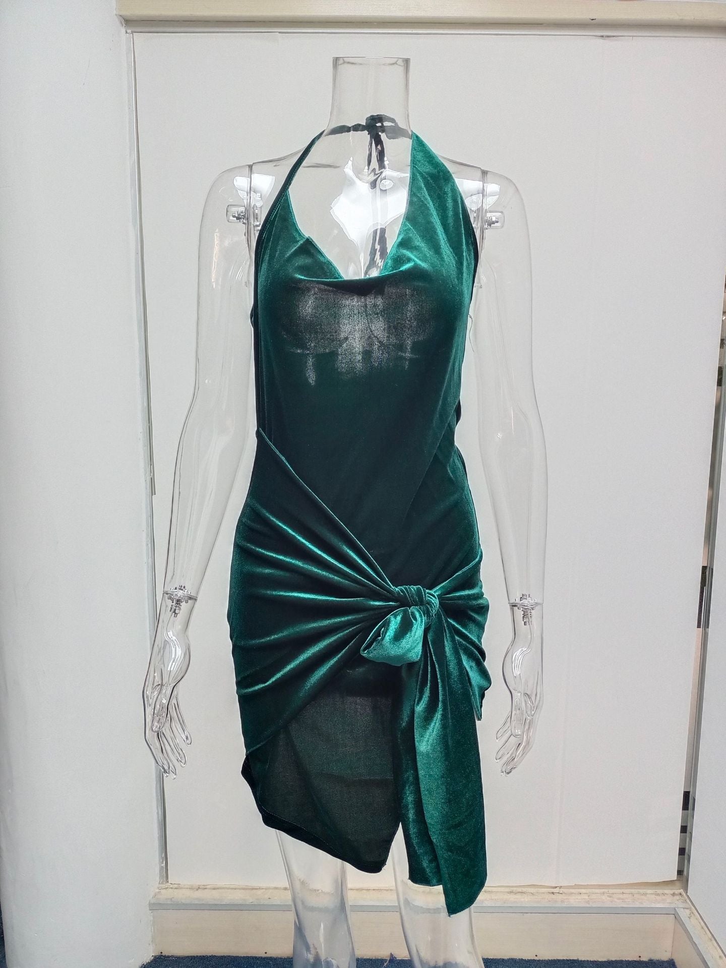 Summer New Women's Wear Halter Neck Hollow Strappy Slit Sexy Fashion Dress Sexy Backless Irregular Strappy Evening Dress